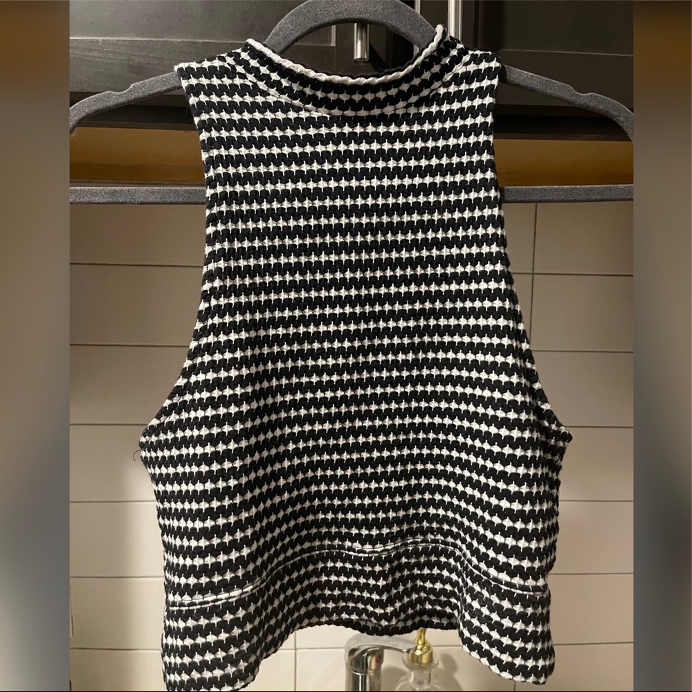 Free People Black and White Knit Mock Neck Sleeveless Top Size Small